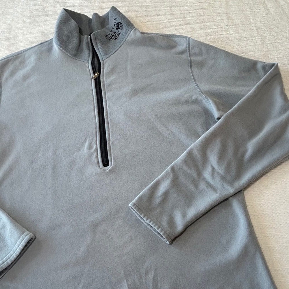 Mountain Hardwear Womens Quarter Zip Fleece Pullover Gray Blue L Made in USA